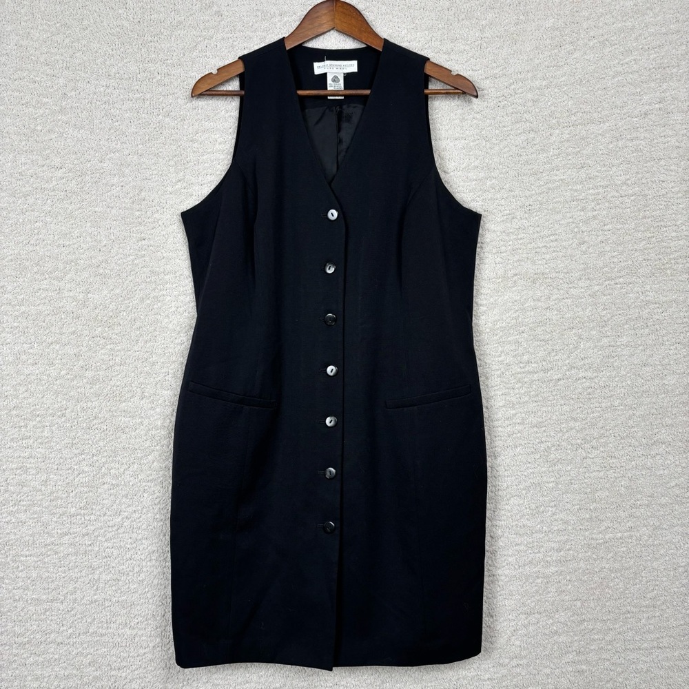 Vintage Valerie Stevens Petites Dress Womens‎ 14 Black Pure Wool Button Front